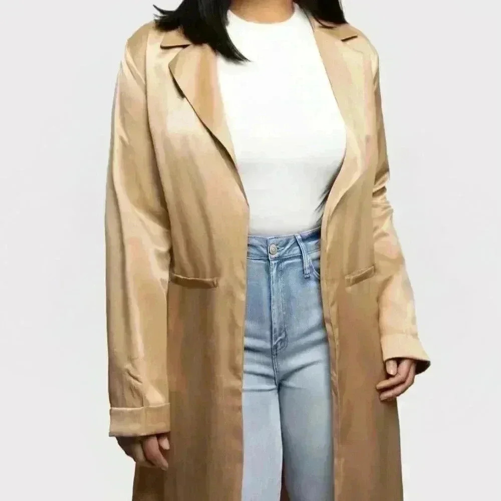 The Right Direction Satin Camel Midi Blazer